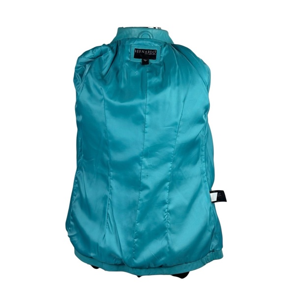 BERNARDO Y2K TEAL OVERSIZE LEATHER BUTTON DOWN BLAZER JACKET CAR COAT - Picture 15 of 16